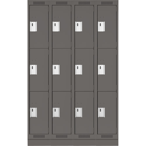 Clean Line Lockers, 3 -tier, Bank of 4, 48" x 18" x 76", Steel, Charcoal, Rivet (Assembled) D. Morneault & Fils