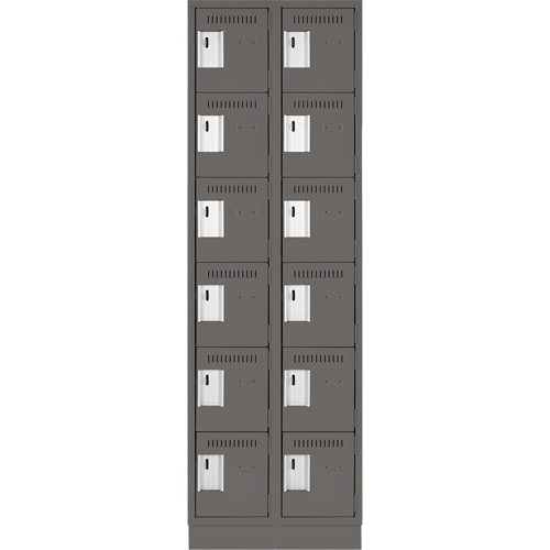 Clean Line Lockerette, 6 -tier, Bank of 2, 24" x 18" x 76", Steel, Charcoal, Rivet (Assembled) D. Morneault & Fils