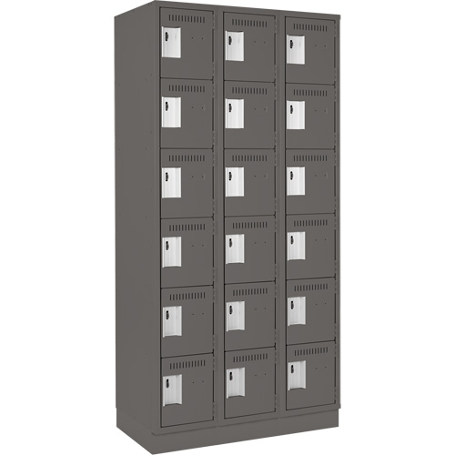 Clean Line Lockerette, 6 -tier, Bank of 3, 36" x 18" x 76", Steel, Charcoal, Rivet (Assembled) D. Morneault & Fils