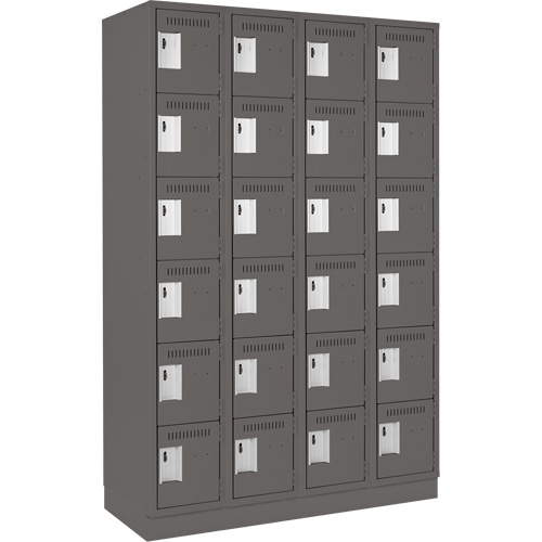 Clean Line Lockerette, 6 -tier, Bank of 4, 48" x 18" x 76", Steel, Charcoal, Rivet (Assembled) D. Morneault & Fils