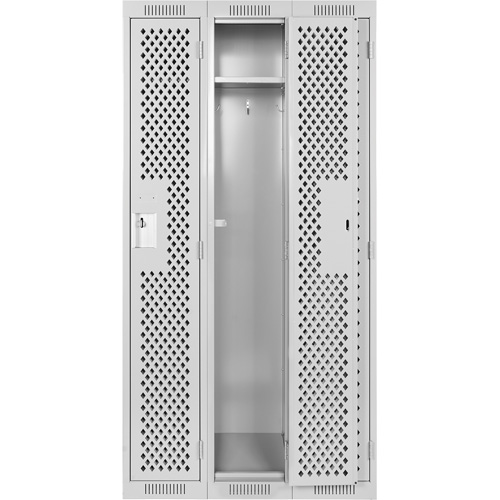 Clean Line Lockers, Bank of 3, 36" x 12" x 72", Steel, Grey, Rivet (Assembled), Perforated D. Morneault & Fils