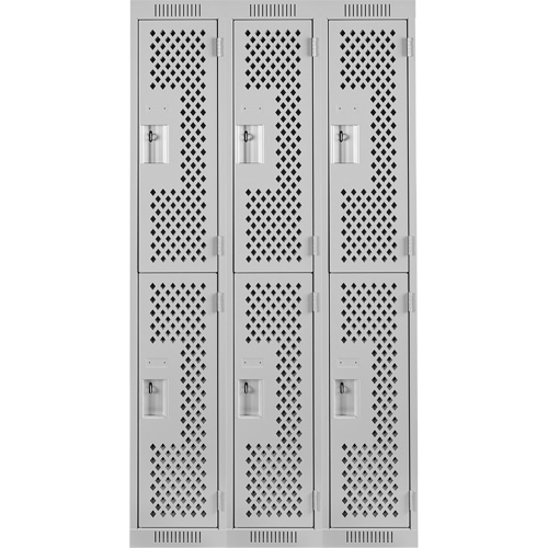 Clean Line Lockers, 2 -tier, Bank of 3, 36" x 12" x 72", Steel, Grey, Rivet (Assembled), Perforated D. Morneault & Fils