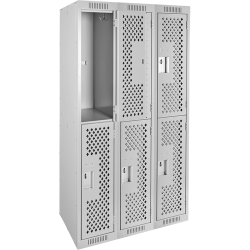 Clean Line Lockers, 2 -tier, Bank of 3, 36" x 12" x 72", Steel, Grey, Rivet (Assembled), Perforated D. Morneault & Fils