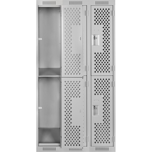 Clean Line Lockers, 2 -tier, Bank of 3, 36" x 12" x 72", Steel, Grey, Rivet (Assembled), Perforated D. Morneault & Fils