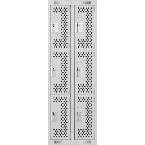 Casiers Clean Line, 3 niveaux, Bloc de 2, 24" x 12" x 72", Acier, Gris, Rivet (assembl&eacute;), Perfor&eacute; D. Morneault & Fils