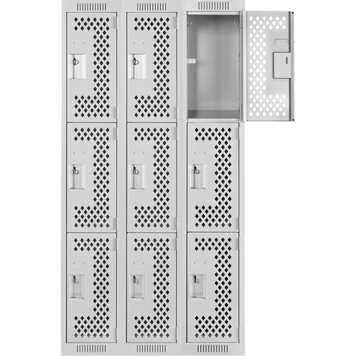 Casiers Clean Line, 3 niveaux, Bloc de 3, 36" x 12" x 72", Acier, Gris, Rivet (assembl&eacute;), Perfor&eacute; D. Morneault & Fils