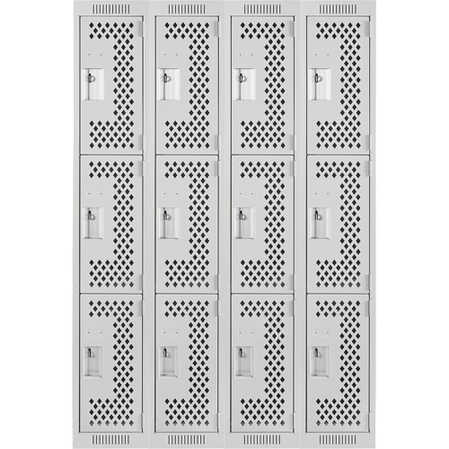 Casiers Clean Line, 3 niveaux, Bloc de 4, 48" x 12" x 72", Acier, Gris, Rivet (assembl&eacute;), Perfor&eacute; D. Morneault & Fils