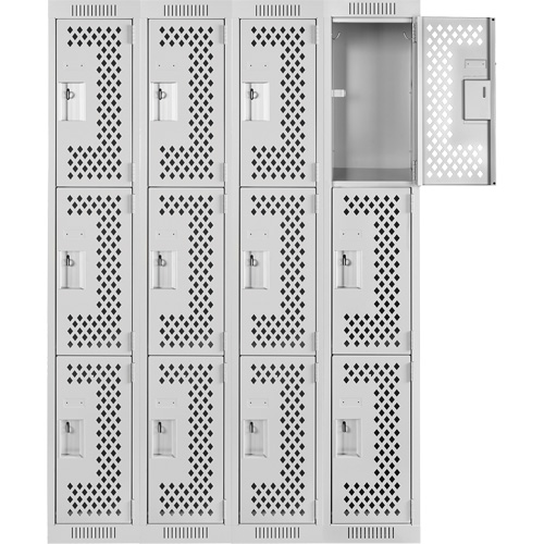 Casiers Clean Line, 3 niveaux, Bloc de 4, 48" x 12" x 72", Acier, Gris, Rivet (assembl&eacute;), Perfor&eacute; D. Morneault & Fils