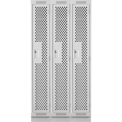 Clean Line Lockers, Bank of 3, 36" x 15" x 76", Steel, Grey, Rivet (Assembled), Perforated D. Morneault & Fils