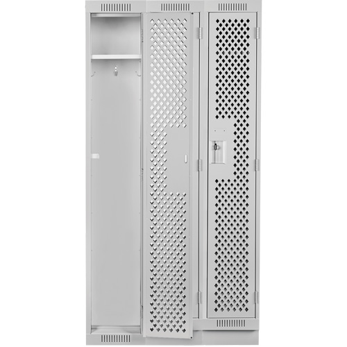 Clean Line Lockers, Bank of 3, 36" x 15" x 76", Steel, Grey, Rivet (Assembled), Perforated D. Morneault & Fils