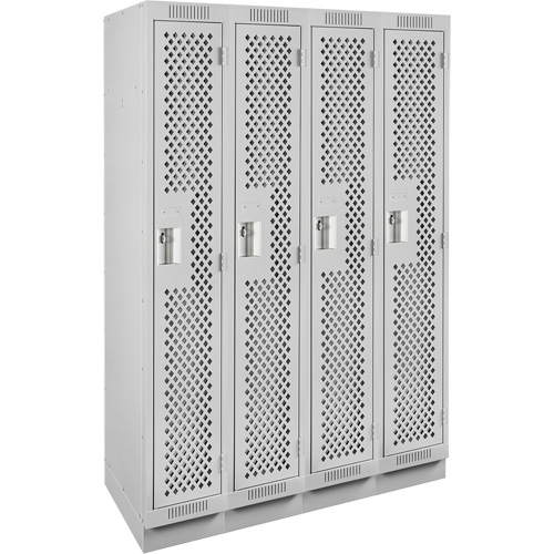 Clean Line Lockers, Bank of 4, 48" x 15" x 76", Steel, Grey, Rivet (Assembled), Perforated D. Morneault & Fils