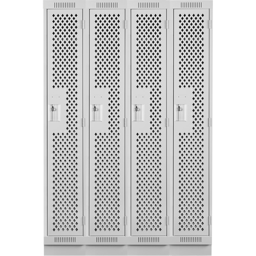 Clean Line Lockers, Bank of 4, 48" x 15" x 76", Steel, Grey, Rivet (Assembled), Perforated D. Morneault & Fils