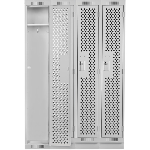 Clean Line Lockers, Bank of 4, 48" x 15" x 76", Steel, Grey, Rivet (Assembled), Perforated D. Morneault & Fils