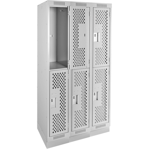 Clean Line Lockers, 2 -tier, Bank of 3, 36" x 12" x 76", Steel, Grey, Rivet (Assembled), Perforated D. Morneault & Fils