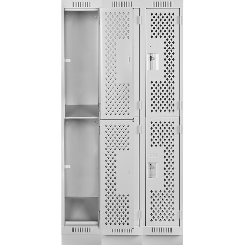 Clean Line Lockers, 2 -tier, Bank of 3, 36" x 12" x 76", Steel, Grey, Rivet (Assembled), Perforated D. Morneault & Fils