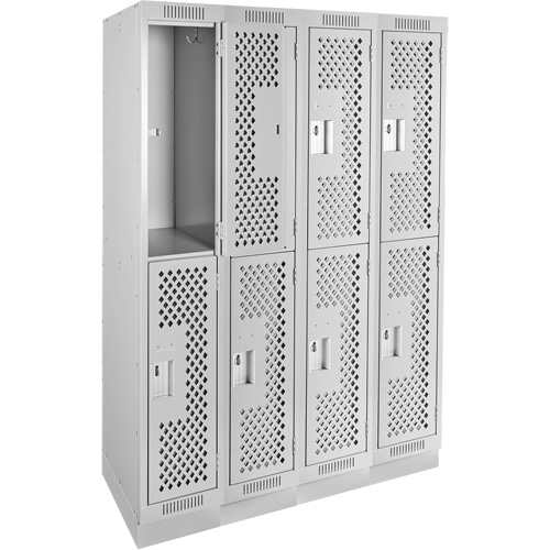 Clean Line Lockers, 2 -tier, Bank of 4, 48" x 18" x 76", Steel, Grey, Rivet (Assembled), Perforated D. Morneault & Fils