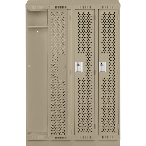 Clean Line Lockers, Bank of 4, 48" x 18" x 82", Steel, Grey, Rivet (Assembled), Perforated D. Morneault & Fils