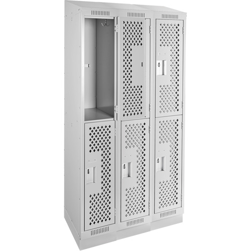 Clean Line Lockers, 2 -tier, Bank of 3, 36" x 12" x 82", Steel, Grey, Rivet (Assembled), Perforated D. Morneault & Fils