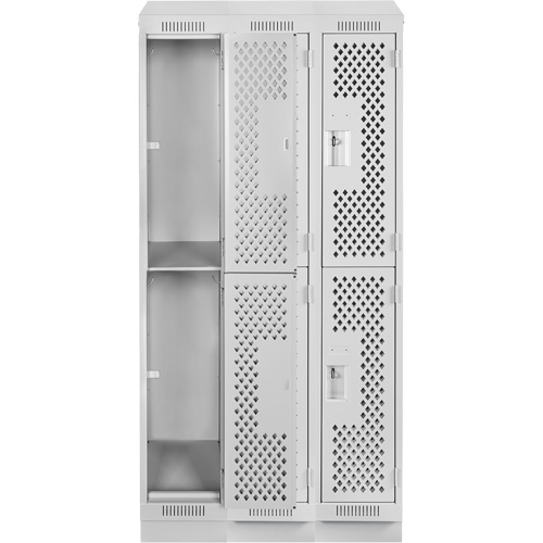 Clean Line Lockers, 2 -tier, Bank of 3, 36" x 12" x 82", Steel, Grey, Rivet (Assembled), Perforated D. Morneault & Fils
