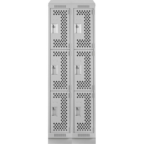 Clean Line Lockers, 3 -tier, Bank of 2, 24" x 18" x 82", Steel, Grey, Rivet (Assembled), Perforated D. Morneault & Fils