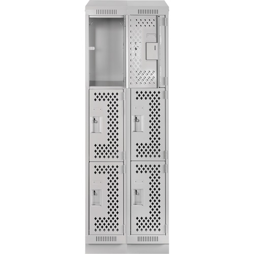 Clean Line Lockers, 3 -tier, Bank of 2, 24" x 18" x 82", Steel, Grey, Rivet (Assembled), Perforated D. Morneault & Fils