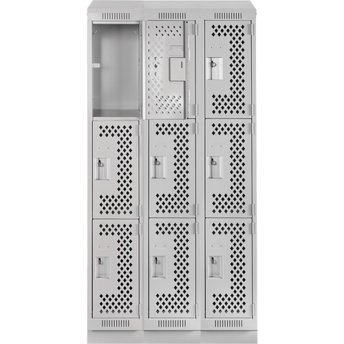 Casiers Clean Line, 3 niveaux, Bloc de 3, 36" x 18" x 82", Acier, Gris, Rivet (assembl&eacute;), Perfor&eacute; D. Morneault & Fils