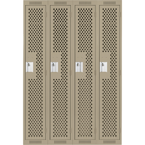 Clean Line Lockers, Bank of 4, 48" x 12" x 72", Steel, Beige, Rivet (Assembled), Perforated D. Morneault & Fils