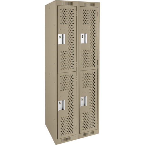 Clean Line Lockers, 2 -tier, Bank of 2, 24" x 12" x 72", Steel, Beige, Rivet (Assembled), Perforated D. Morneault & Fils