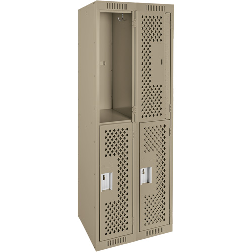 Clean Line Lockers, 2 -tier, Bank of 2, 24" x 12" x 72", Steel, Beige, Rivet (Assembled), Perforated D. Morneault & Fils