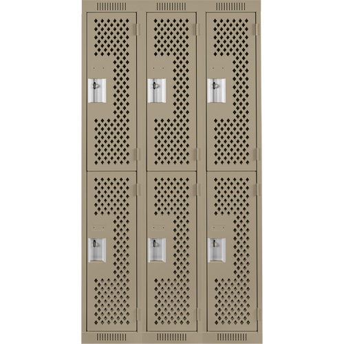 Clean Line Lockers, 2 -tier, Bank of 3, 36" x 12" x 72", Steel, Beige, Rivet (Assembled), Perforated D. Morneault & Fils