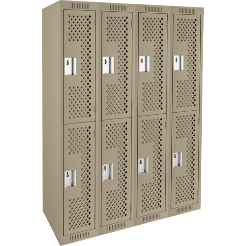 Clean Line Lockers, 2 -tier, Bank of 4, 48" x 12" x 72", Steel, Beige, Rivet (Assembled), Perforated D. Morneault & Fils