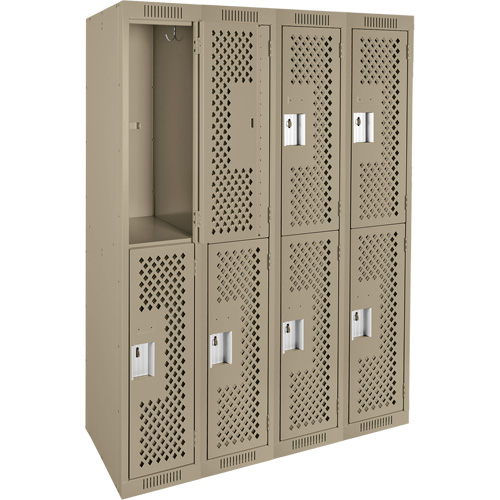 Clean Line Lockers, 2 -tier, Bank of 4, 48" x 12" x 72", Steel, Beige, Rivet (Assembled), Perforated D. Morneault & Fils