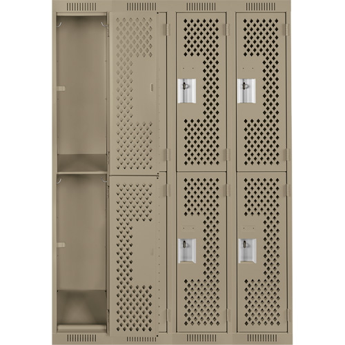 Clean Line Lockers, 2 -tier, Bank of 4, 48" x 12" x 72", Steel, Beige, Rivet (Assembled), Perforated D. Morneault & Fils
