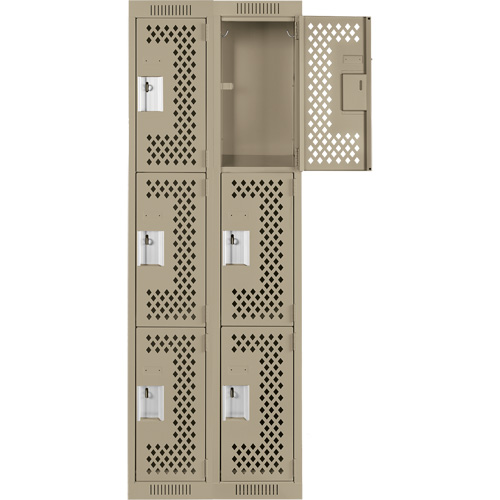 Clean Line Lockers, 3 -tier, Bank of 2, 24" x 12" x 72", Steel, Beige, Rivet (Assembled), Perforated D. Morneault & Fils