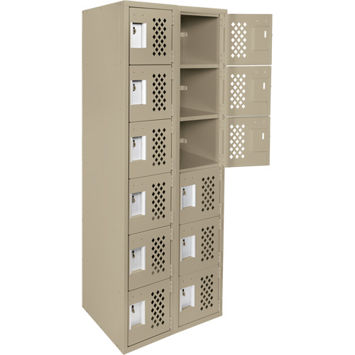 Assembled Lockerettes Clean Line Perforated Economy Lockers, 6 -tier, Bank of 2, 18" x 72" x 12", Steel D. Morneault & Fils