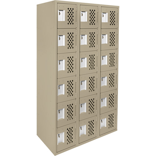 Assembled Lockerettes Clean Line Perforated Economy Lockers, 6 -tier, Bank of 3, 18" x 72" x 12", Steel D. Morneault & Fils