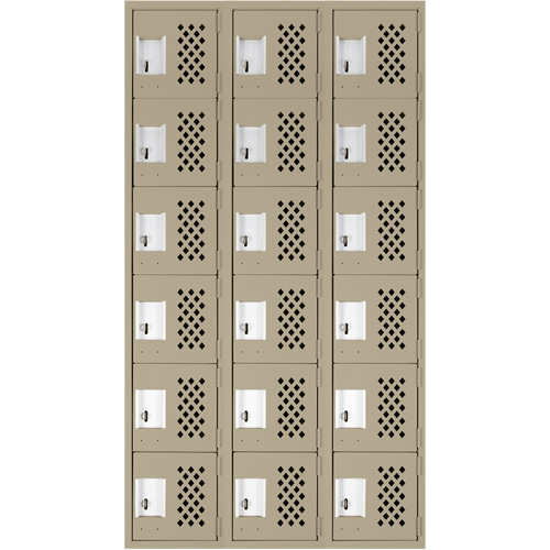 Assembled Lockerettes Clean Line Perforated Economy Lockers, 6 -tier, Bank of 3, 18" x 72" x 12", Steel D. Morneault & Fils