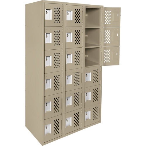 Assembled Lockerettes Clean Line Perforated Economy Lockers, 6 -tier, Bank of 3, 18" x 72" x 12", Steel D. Morneault & Fils