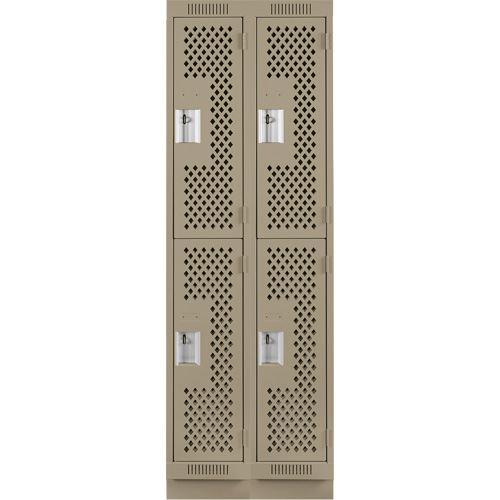 Clean Line Lockers, 2 -tier, Bank of 2, 24" x 18" x 76", Steel, Beige, Rivet (Assembled), Perforated D. Morneault & Fils