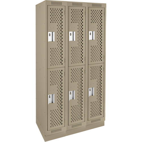 Casiers Clean Line, 2 niveaux, Bloc de 3, 36" x 12" x 76", Acier, Beige, Rivet (assembl&eacute;), Perfor&eacute; D. Morneault & Fils
