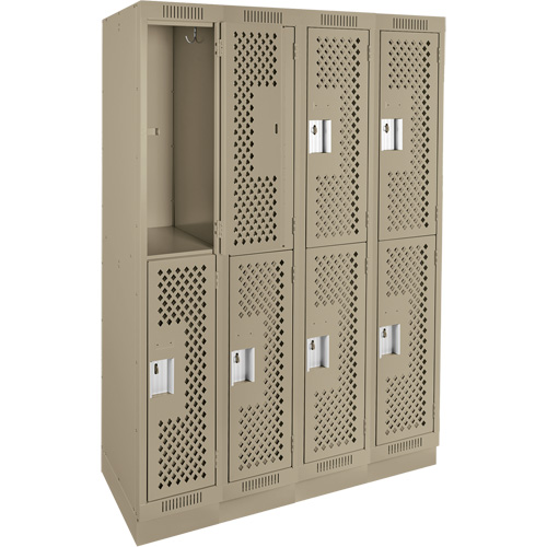 Clean Line Lockers, 2 -tier, Bank of 4, 48" x 18" x 76", Steel, Beige, Rivet (Assembled), Perforated D. Morneault & Fils