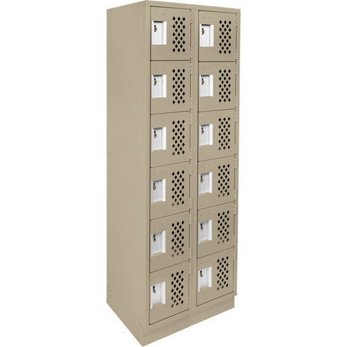 Assembled Lockerettes Clean Line Perforated Economy Lockers, 6 -tier, Bank of 2, 18" x 72" x 12", Steel D. Morneault & Fils