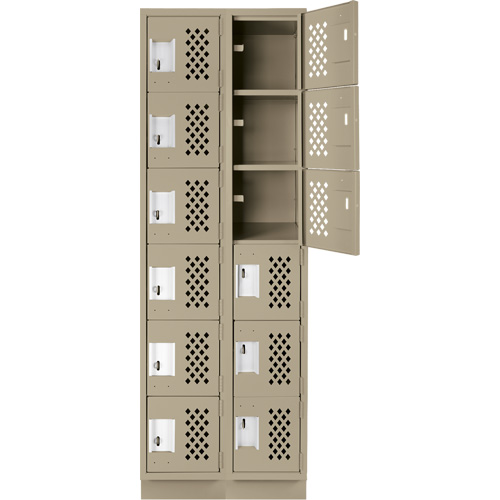 Assembled Lockerettes Clean Line Perforated Economy Lockers, 6 -tier, Bank of 2, 18" x 72" x 12", Steel D. Morneault & Fils