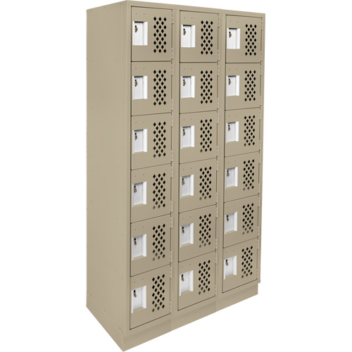 Assembled Lockerettes Clean Line Perforated Economy Lockers, 6 -tier, Bank of 3, 18" x 72" x 12", Steel D. Morneault & Fils