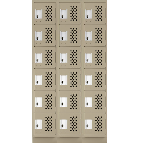 Assembled Lockerettes Clean Line Perforated Economy Lockers, 6 -tier, Bank of 3, 18" x 72" x 12", Steel D. Morneault & Fils