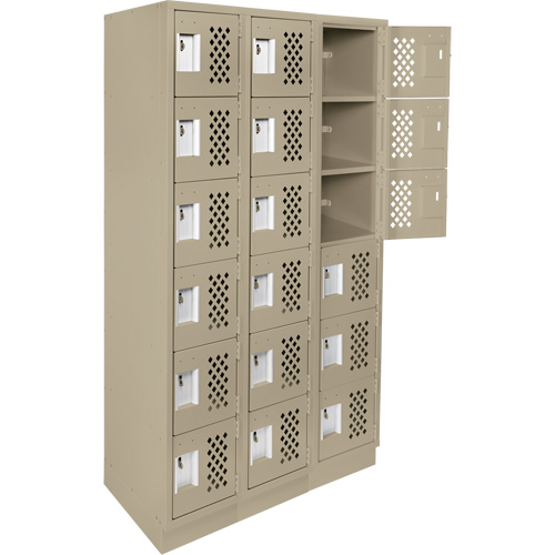 Assembled Lockerettes Clean Line Perforated Economy Lockers, 6 -tier, Bank of 3, 18" x 72" x 12", Steel D. Morneault & Fils