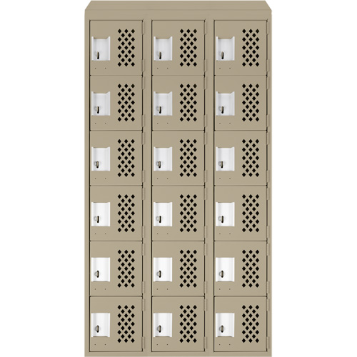 Clean-Line Perforated Lockerette, 6 -tier, Bank of 3, 15" x 72" x 12", Steel D. Morneault & Fils