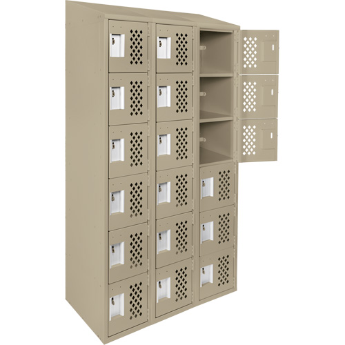 Clean-Line Perforated Lockerette, 6 -tier, Bank of 3, 15" x 72" x 12", Steel D. Morneault & Fils