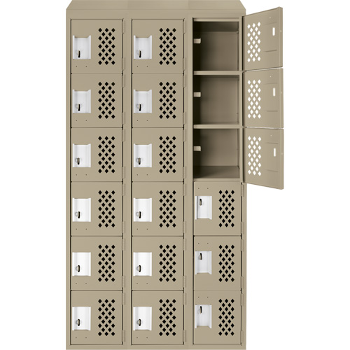 Clean-Line Perforated Lockerette, 6 -tier, Bank of 3, 15" x 72" x 12", Steel D. Morneault & Fils