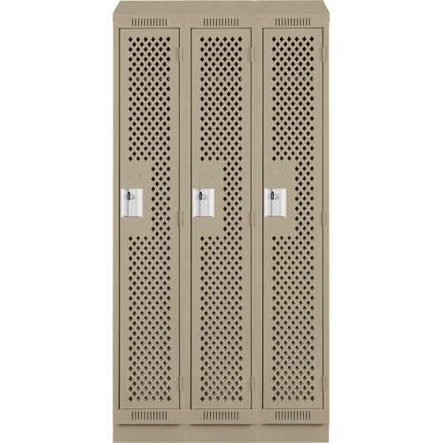 Clean Line Lockers, Bank of 3, 36" x 18" x 82", Steel, Beige, Rivet (Assembled), Perforated D. Morneault & Fils
